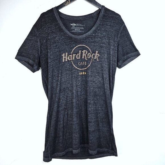 Hard Rock Cafe IBIZA Official Black Studded Burnout Tee Women XXL - Picture 1 of 7